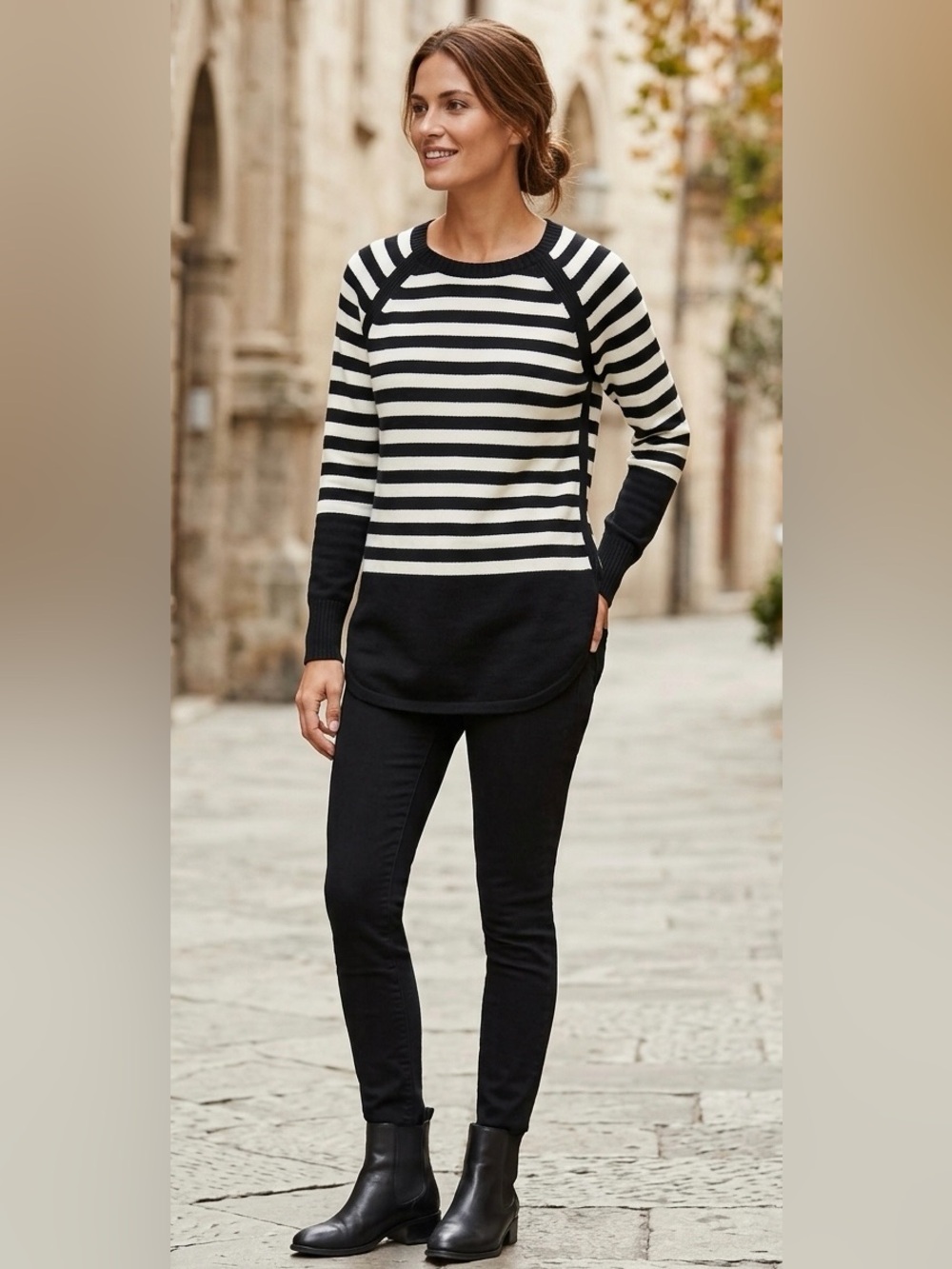 Anthropologie Rebekah Black and white Striped Colorblock Tunic Sweater - Small